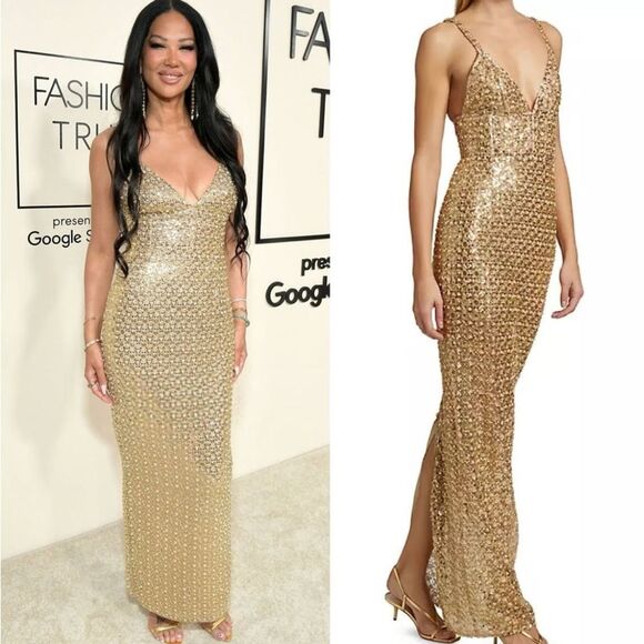 NWOT BRONX AND BANCO Allegra Gold Sequin Maxi Dress, size XS - Picture 6 of 16